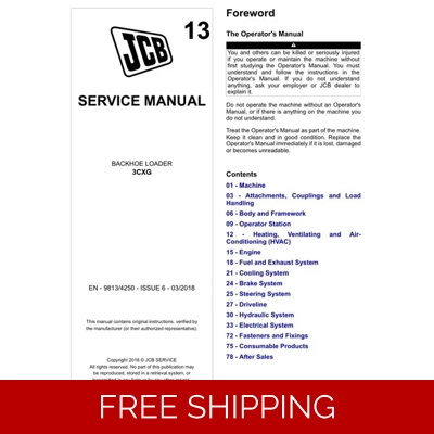 JCB 3CXG BACKHOE LOADER SERVICE REPAIR MANUAL